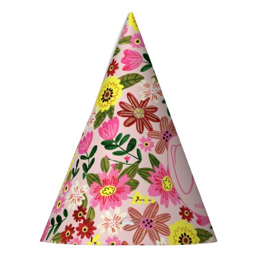 Schattige roze bloemig één jaar meisje verjaardag feesthoedjes (Links)