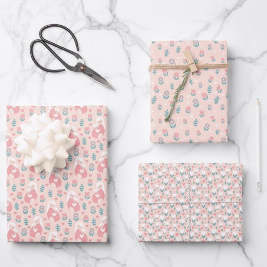 Schattige Roze Bloemige Moederdag Inpakpapier Vel (Voorkant)