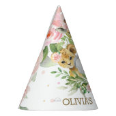 Schattige roze bloemige Oerwoud Dieren 1e Verjaard Feesthoedjes (Links)