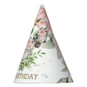 Schattige roze bloemige Oerwoud Dieren 1e Verjaard Feesthoedjes (Rechts)