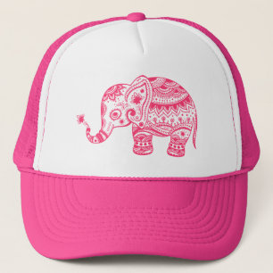 Schattige Roze Bloemige Olifant Trucker Pet