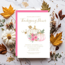 Schattige Roze Bloemige Pompoen Thanksgiving Diner