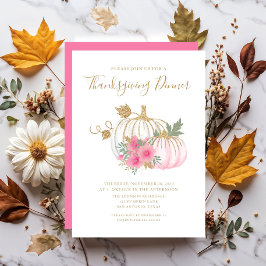 Schattige Roze Bloemige Pompoen Thanksgiving Diner Kaart