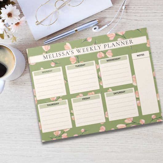 Schattige Roze Bloemige Weekplanner Notitieblok