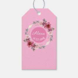 Schattige roze bloemkrans verjaardagscadeau Label Cadeaulabel