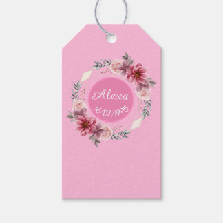 Schattige roze bloemkrans verjaardagscadeau Label Cadeaulabel