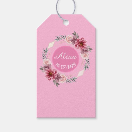Schattige roze bloemkrans verjaardagscadeau Label Cadeaulabel (Voorkant)