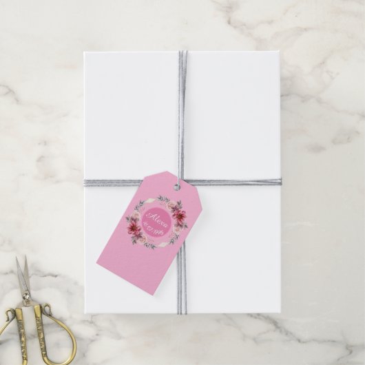 Schattige roze bloemkrans verjaardagscadeau Label Cadeaulabel (Met Touw)
