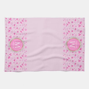 Schattige roze bloemmotief, meisjesachtig bloemmot theedoek