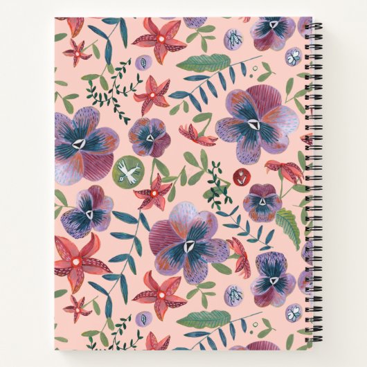 Schattige roze bloemmotief monogram notitieboek (Achterkant)