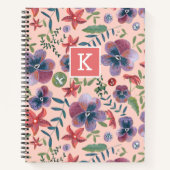 Schattige roze bloemmotief monogram notitieboek (Voorkant)