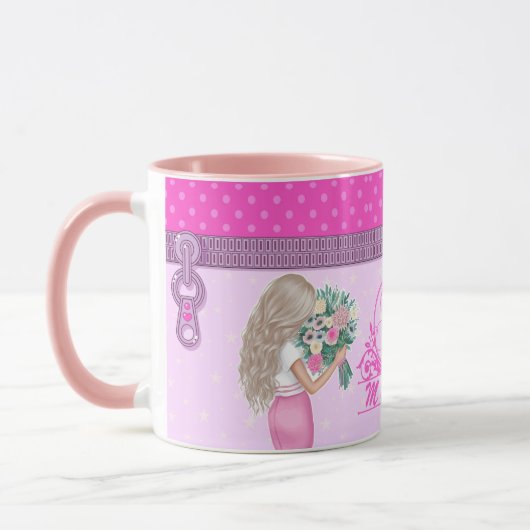 Schattige roze bloemontwerp elegant monogram mok (Links)