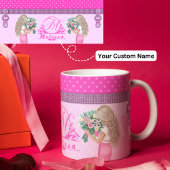 Schattige roze bloemontwerp elegant monogram mok