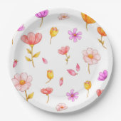 Schattige roze bloempapier borden papieren bordje (Voorkant)