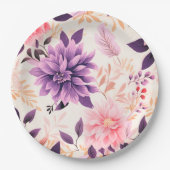 Schattige roze bloempapier borden papieren bordje (Voorkant)