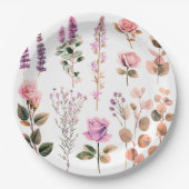 Schattige roze bloempapier borden papieren bordje (Voorkant)