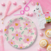 Schattige roze bloempapier borden papieren bordje (Feest)