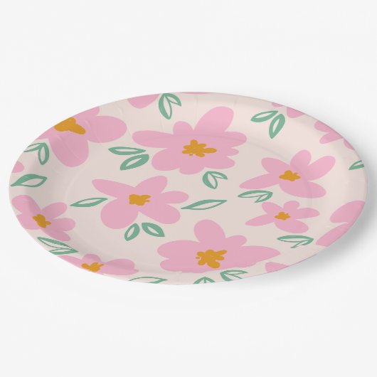 Schattige roze bloempapier borden papieren bordje (Gekanteld)