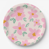 Schattige roze bloempapier borden papieren bordje (Voorkant)