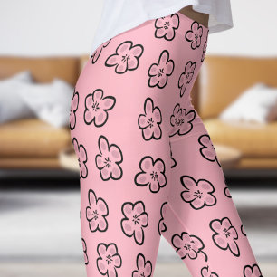 Schattige Roze Bloesem Bloempatroon Leggings