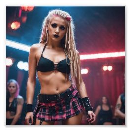 Schattige Roze Blondine Dreads Dancer in Tartan Ro Foto Afdruk