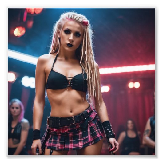 Schattige Roze Blondine Dreads Dancer in Tartan Ro Foto Afdruk (Voorkant)