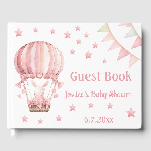 Schattige Roze Blush Bunny Baby shower Gastenboek (Voorkant)