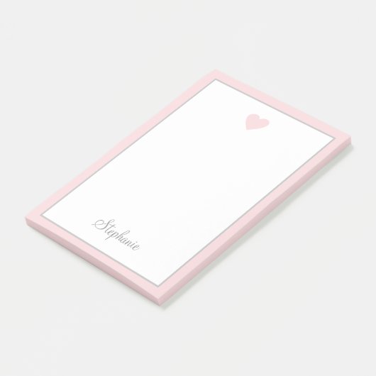 Schattige Roze Blush Hart en Border Modern Script Post-it® Notes (Schuin)