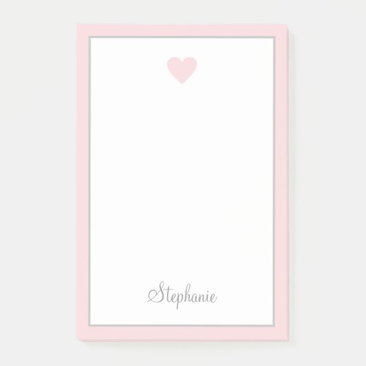 Schattige Roze Blush Hart en Border Modern Script Post-it® Notes (Voorkant)