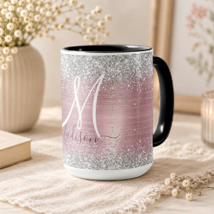 Schattige roze blush zilveren nepschitterende mono mok