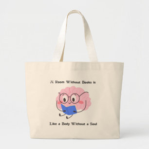 Schattige Roze Boekenwurm Lezen Illustratie Kunst Grote Tote Bag