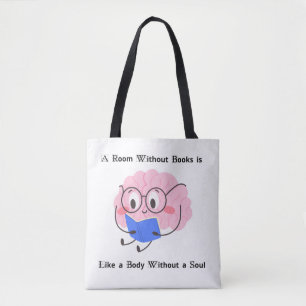 Schattige Roze Boekenwurm Lezen Illustratie Kunst  Tote Bag