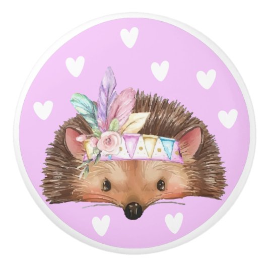 Schattige roze boho chique egel keramische knop (Voorkant)