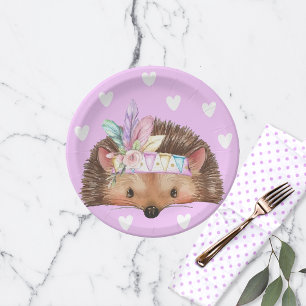 Schattige roze boho chique egel papieren bordje