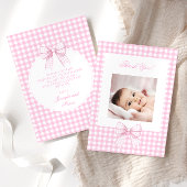 Schattige roze boog baby shower foto dank u kaarte bedankkaart