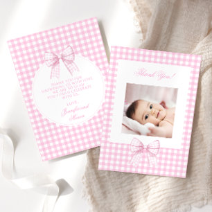Schattige roze boog baby shower foto dank u kaarte bedankkaart