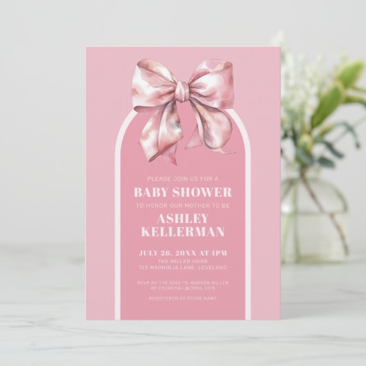 Schattige roze boog Baby shower Kaart (Staand voorkant)