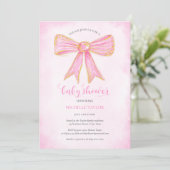 Schattige roze boog gouden glitter baby meisje kaart (Staand voorkant)