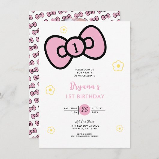 Schattige roze boog grillig verjaardagsfeestje kaart (Voorkant / Achterkant)