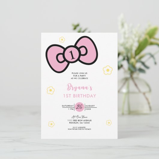 Schattige roze boog grillig verjaardagsfeestje kaart (Staand voorkant)