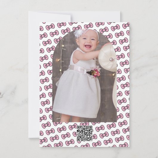 Schattige roze boog grillig verjaardagsfeestje kaart (Achterkant)