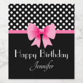 Schattige roze boog happy birthday wijn etiket (Enkel label)