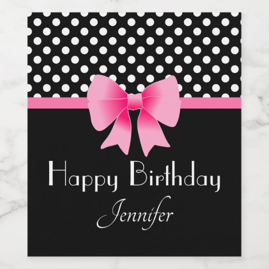 Schattige roze boog happy birthday wijn etiket (Enkel label)