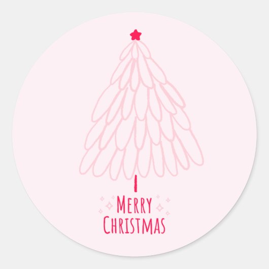 Schattige Roze Boom Modern Vrolijk Kerstfeest Ronde Sticker (Voorkant)