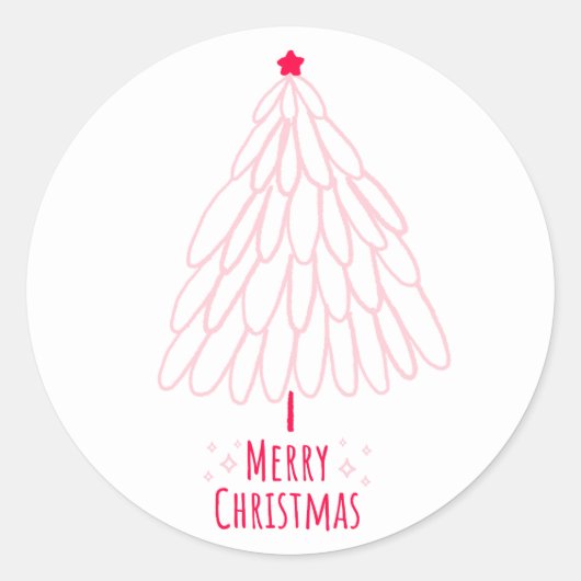 Schattige Roze Boom Modern Vrolijk Kerstfeest Ronde Sticker (Voorkant)
