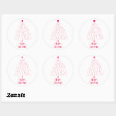 Schattige Roze Boom Modern Vrolijk Kerstfeest Ronde Sticker (Vel)