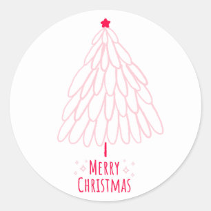 Schattige Roze Boom Modern Vrolijk Kerstfeest Ronde Sticker