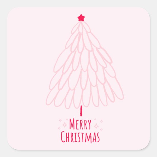 Schattige Roze Boom Modern Vrolijk Kerstfeest Vierkante Sticker (Voorkant)