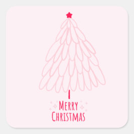 Schattige Roze Boom Modern Vrolijk Kerstfeest Vierkante Sticker