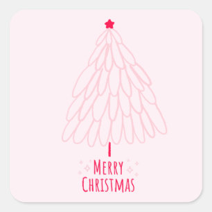 Schattige Roze Boom Modern Vrolijk Kerstfeest Vierkante Sticker